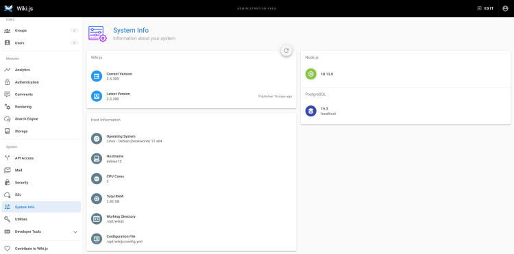 Información del sistema wiki.js