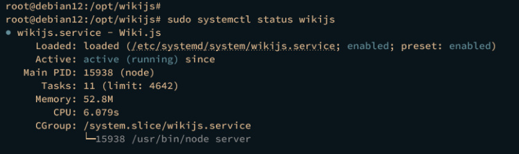 comprobación del servicio wiki.js