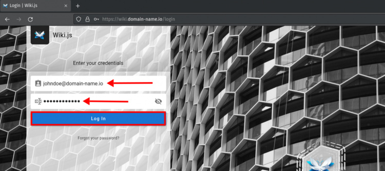 Página de acceso a Wiki.js