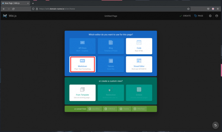 Wiki.js elige el editor