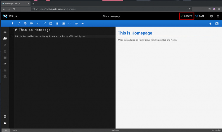 Crear nueva página de inicio Wiki.js