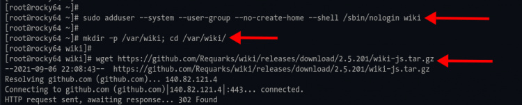 Crea un nuevo usuario y descarga el código fuente de Wiki.js