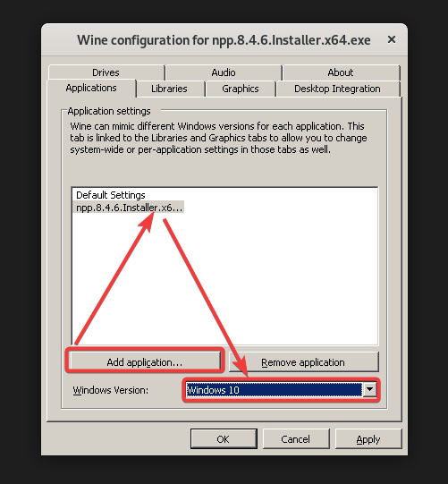 configuración de la aplicación