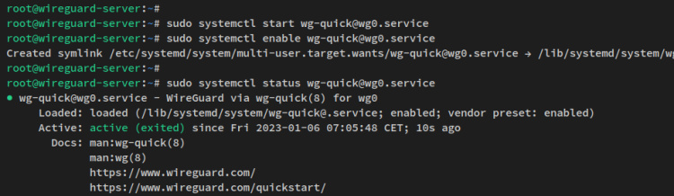start enable verificar servidor wireguard