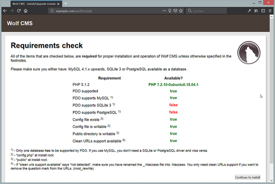 Comprueba los requisitos para el CMS Wolf