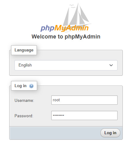 Página de inicio de sesión de phpMyAdmin
