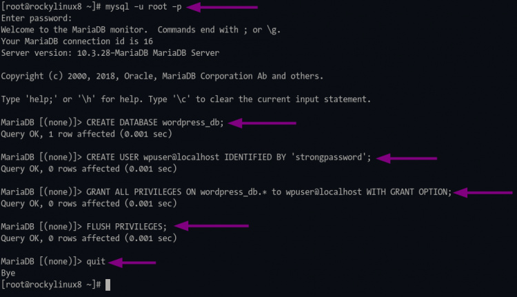 Crear base de datos y usuario para WordPress