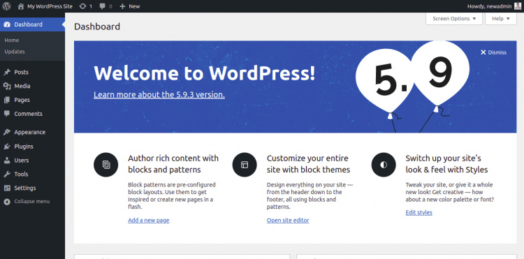 Tablero de administración de WordPress