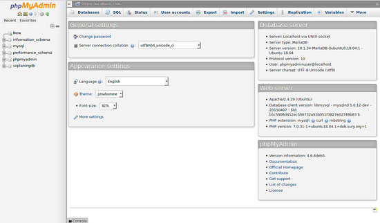 Panel de control de phpMyAdmin