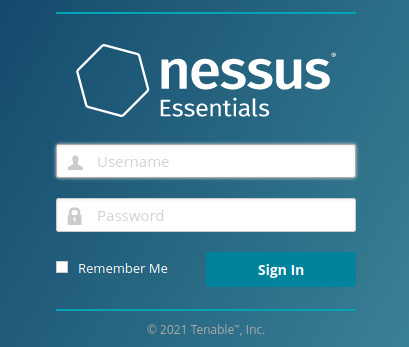 Pantalla de inicio de sesión de Nessus