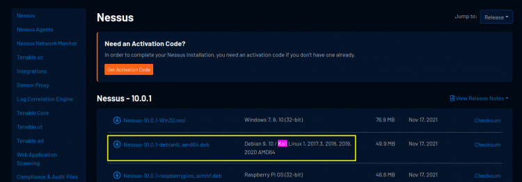 Descarga del archivo Nessus