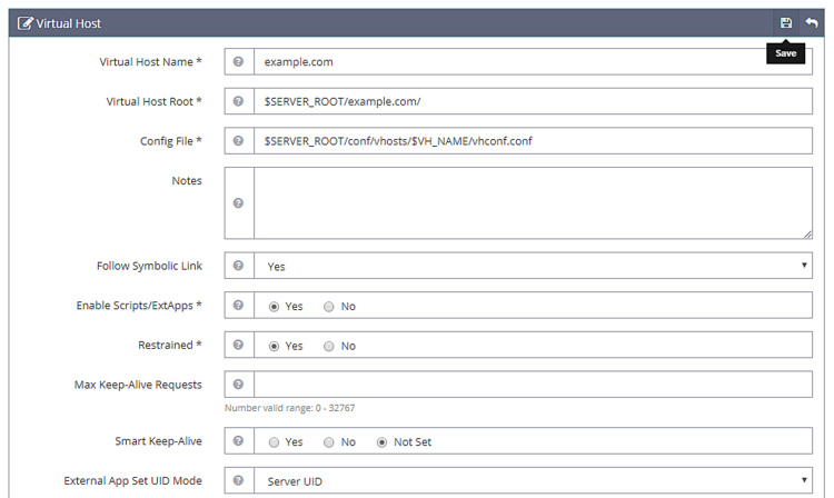 Detalles del host virtual