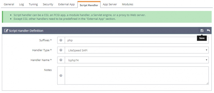 Definición del Manejador de Script
