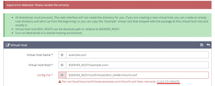 Configuración del host virtual