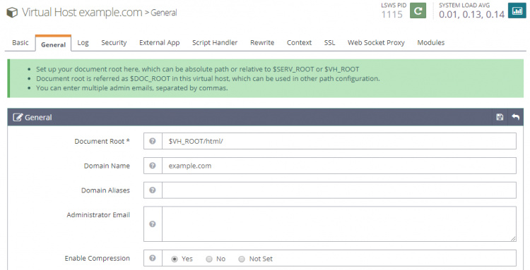 Sección general del anfitrión virtual