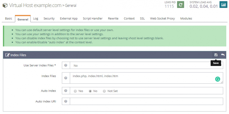 Archivos de índice de OpenliteSpeed