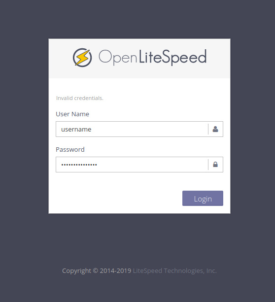 Página de inicio de sesión de OpenLiteSpeed