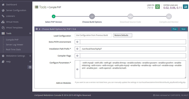 Elige las opciones de construcción