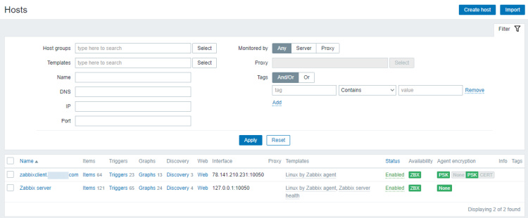 Lista de hosts Zabbix