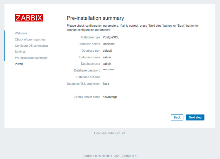 Resumen de la instalación de Zabbix