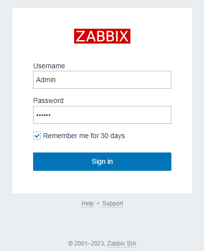 Página de inicio de sesión de Zabbix