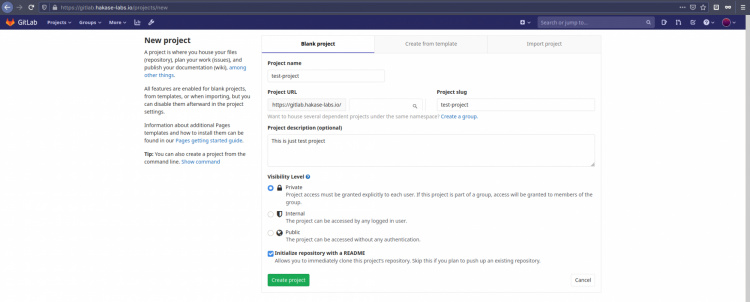 Gitlab Crear nuevo proyecto
