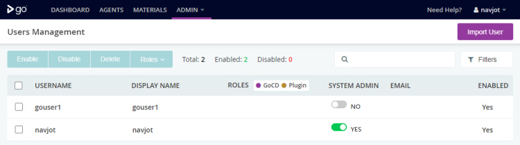 Lista de usuarios de GoCD