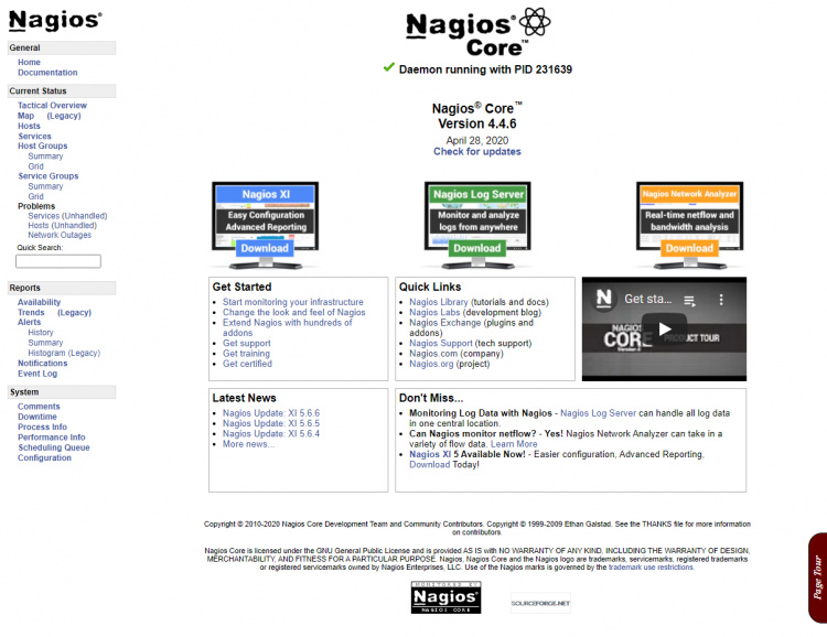 Página web de Nagios