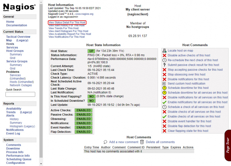 Detalles del host de Nagios