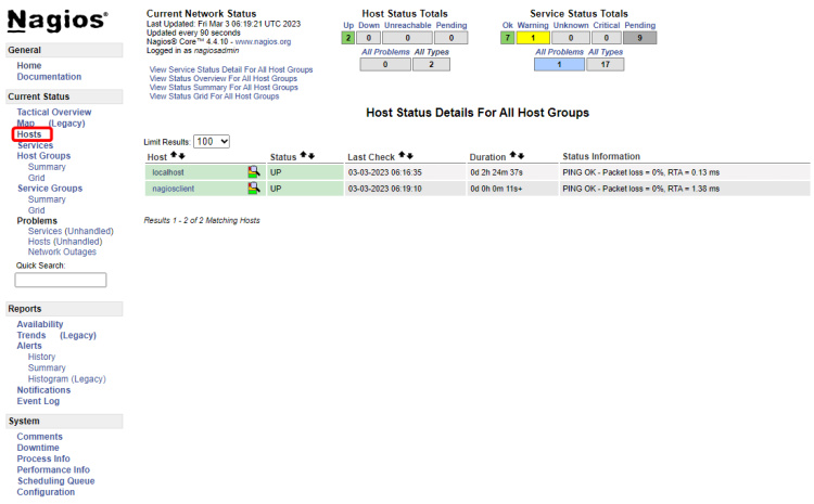 Monitorización de host Nagios