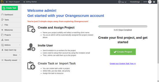 Panel de control de OrangeScrum