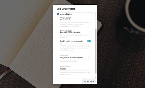Opciones avanzadas de Pydio
