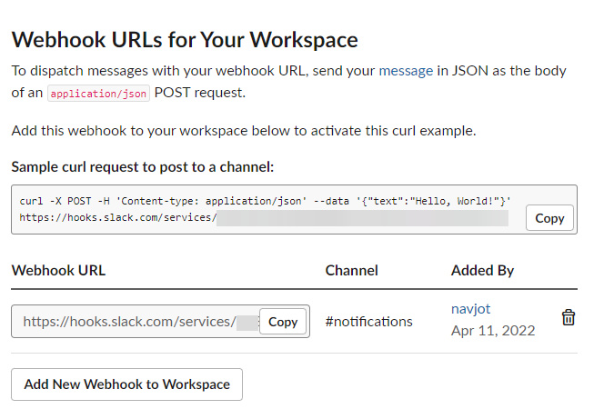 URL de Slack Webhook