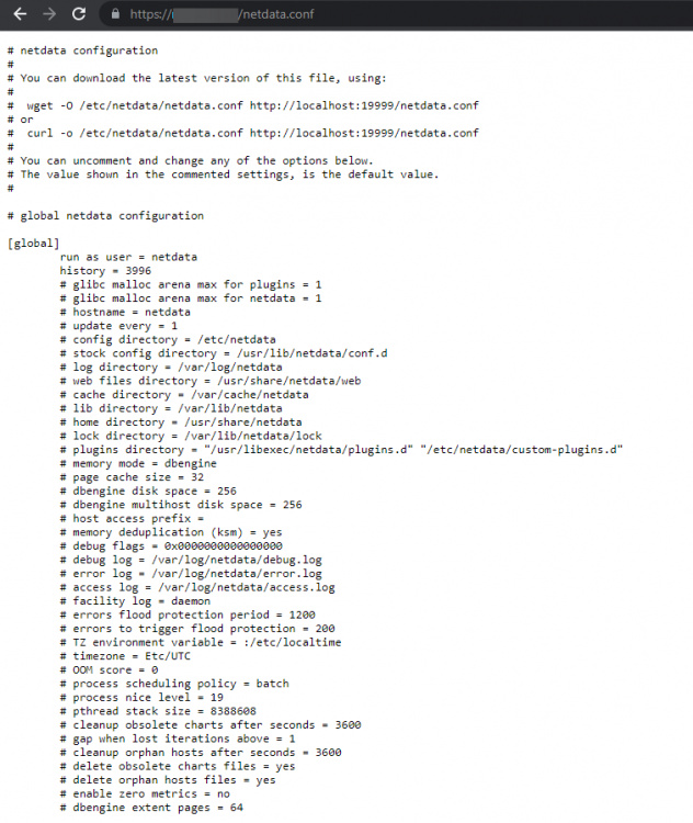 Archivo de configuración de Netdata en el navegador