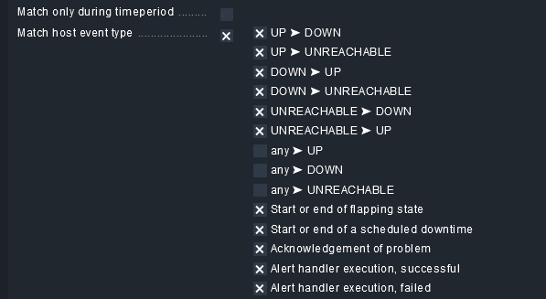 Regla de notificación Checkmk Host Tipo de evento