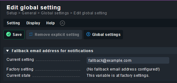 Campo Dirección de correo electrónico de reserva de Checkmk