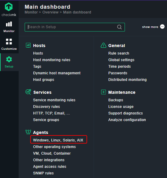 Menú Agentes Checkmk