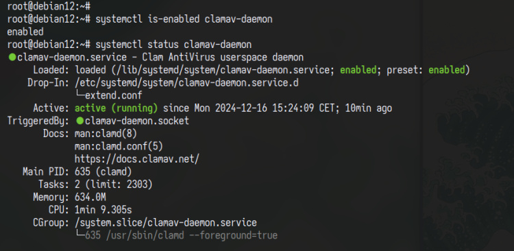 estado del demonio clamav