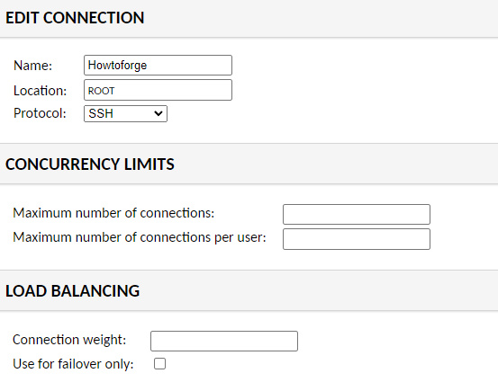 Tipo de conexión SSH de Guacamole