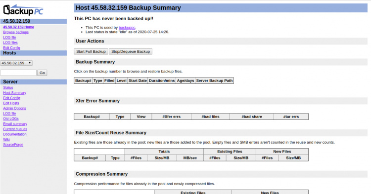 Resumen de la copia de seguridad