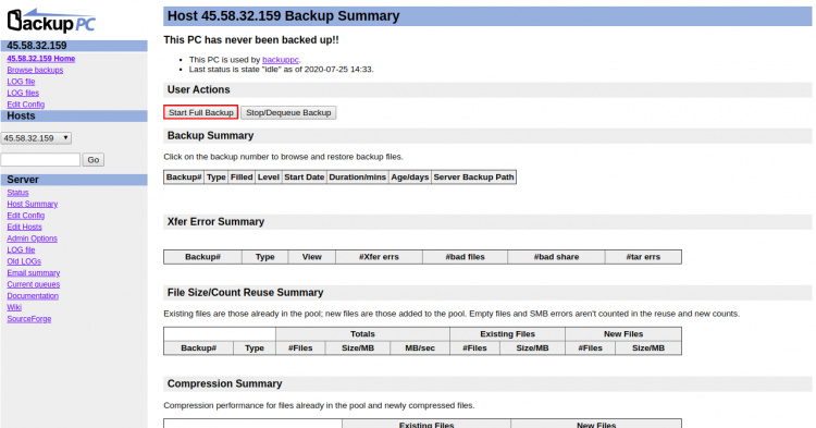 Iniciar copia de seguridad completa