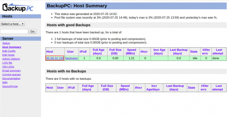 Resumen de la copia de seguridad