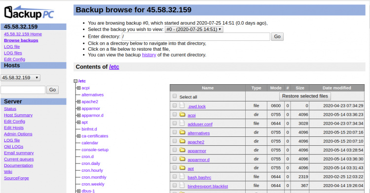 Examinar la copia de seguridad