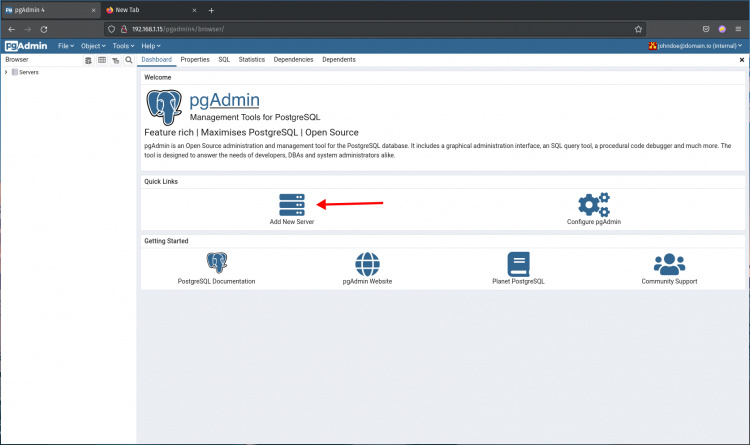 Panel de control de pgAdmin4