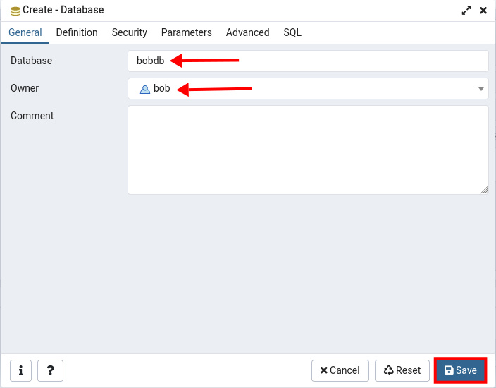 Crear nueva base de datos pgAdmin4