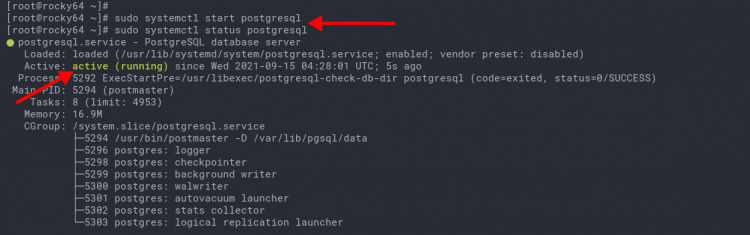 Comprobar el estado del servicio PostgreSQL