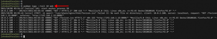 Podman comprueba los últimos registros