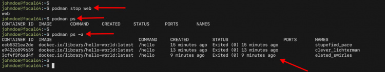 detener el contenedor podman