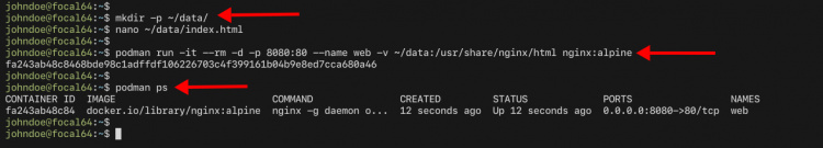 Utilizar el volumen personalizado con podman