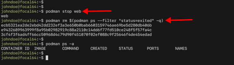 Limpiar el contenedor salido con podman